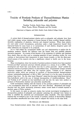 Toxicity of Pyrolysis Products of Thermal-Resistant Plastics Including Polyamide and Polyester