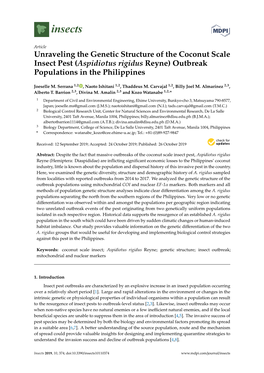 Unraveling the Genetic Structure of the Coconut Scale Insect Pest (Aspidiotus Rigidus Reyne) Outbreak Populations in the Philippines