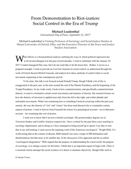 From Demonstration to Riot-Ization: Social Control in the Era of Trump