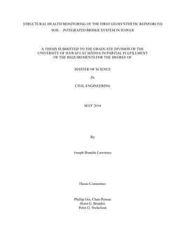 Structural Health Monitoring of the First Geosynthetic Reinforced Soil – Integrated Bridge System in Hawaii