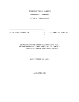 Alaska Lng Project Llc ) Fe Docket No