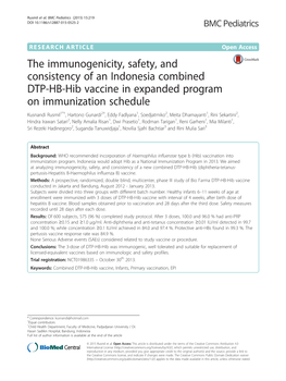 The Immunogenicity, Safety, and Consistency of an Indonesia