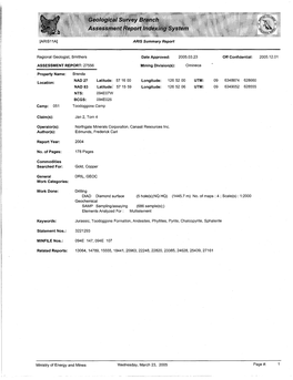 T3eological Survey Branch Assessment Report Indexing System