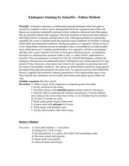 Endospore Staining by Schaeffer –Fulton Method