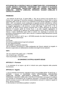 Istituzione Della Centrale Unica Di Committenza Per L’Acquisizione Di Lavori, Servizi E Forniture