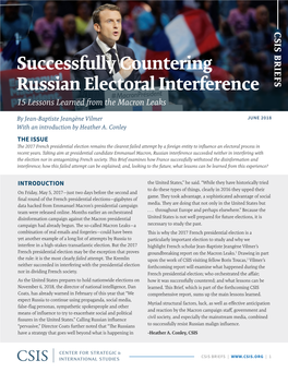 Successfully Countering Russian Electoral Interference: 15 Lessons Learned from the Macron Leaks