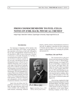 From Cosmochemistry to Fuel Cells: Notes on Emil Baur, Physical Chemist