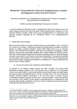 Modernità, Postmodernità E Nuova Evangelizzazione a Partire Dal Magistero Di San Giovanni Paolo II