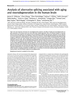 Analysis of Alternative Splicing Associated with Aging and Neurodegeneration in the Human Brain