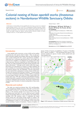 Colonial Nesting of Asian Openbill Storks (Anastomus Oscitans) in Nandankanan Wildlife Sanctuary, Odisha