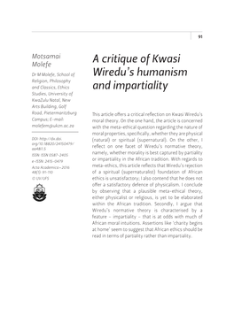 A Critique of Kwasi Wiredu's Humanism and Impartiality