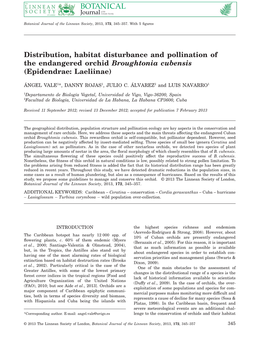 Distribution, Habitat Disturbance and Pollination of the Endangered Orchid Broughtonia Cubensis (Epidendrae: Laeliinae)