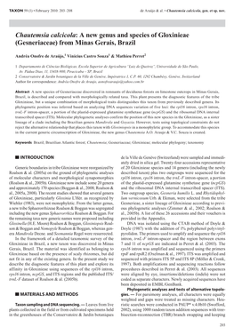 Chautemsia Calcicola: a New Genus and Species of Gloxinieae (Gesneriaceae) from Minas Gerais, Brazil