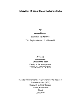 Behaviour of Nepal Stock Exchange Index