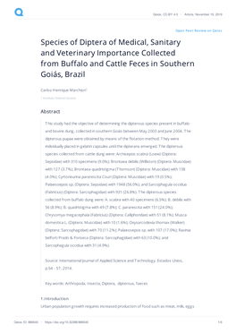 Species of Diptera of Medical, Sanitary and Veterinary Importance Collected from Buffalo and Cattle Feces in Southern Goiás, Brazil