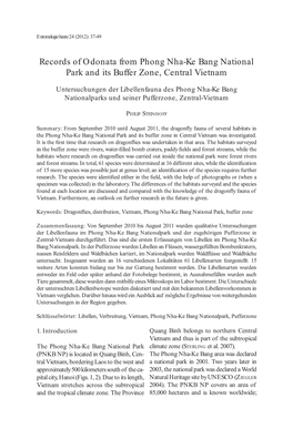 Records of Odonata from Phong Nha-Ke Bang National Park and Its Buffer Zone, Central Vietnam