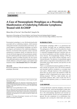 A Case of Paraneoplastic Pemphigus As a Preceding Manifestation of Underlying Follicular Lymphoma Treated with R-CHOP