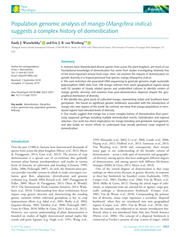 Population Genomic Analysis of Mango (Mangifera Indica) Suggests a Complex History of Domestication