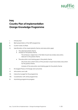 Iraq Country Plan of Implementation Orange Knowledge Programme