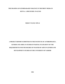 The Framing of Gender-Based Violence in the Print Media in Kenya