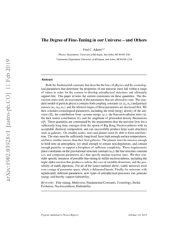 Arxiv:1902.03928V1 [Astro-Ph.CO] 11 Feb 2019 Keywords: Fine-Tuning, Multiverse, Fundamental Constants, Cosmology, Stellar Evolution, Nucleosynthesis, Habitability