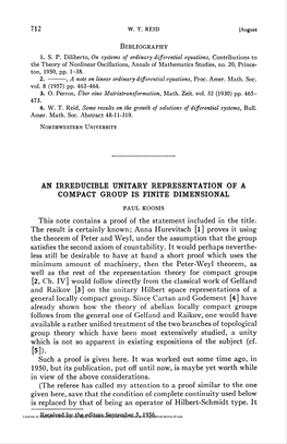 An Irreducible Unitary Representation of a Compact Group Is Finite Dimensional