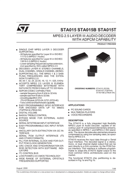 Mpeg 2.5 Layer Iii Audio Decoder with Adpcm Capability Product Preview