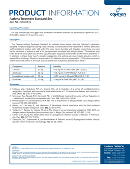 PRODUCT INFORMATION Asthma Treatment Standard Set Item No