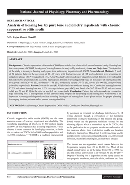 Analysis of Hearing Loss by Pure Tone Audiometry in Patients with Chronic Suppurative Otitis Media