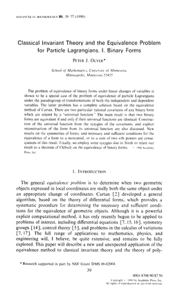 Classical Invariant Theory and the Equivalence Problem for Particle Lagrangians