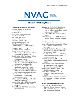 NVAC March 25, 2019, Meeting Minutes