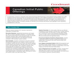 Canadian Initial Public Offerings