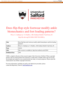 Does Flip-Flop Style Footwear Modify Ankle Biomechanics and Foot