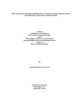 The Use of Race-Based Affirmative Action by Elite Colleges and Universities: Creating Alternatives