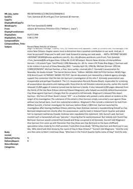 Tom Samoluk @ Jfk-Arrb.Gov (Tom Samoluk) @ Internet Copyto: Displayblindcopyto: Blindcopyto: CN=Tom Samoluk/O=ARRB From: Wljoyce @ Firestone.Princeton.EDU (