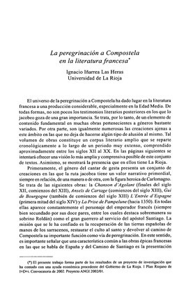 La Peregrinación a Compostela En La Literatura Francesa* Ignacio Iriarrea Las Heras Universidad De La Rioja