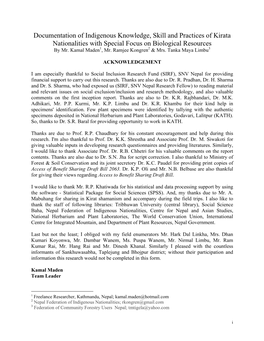 Documentation of Indigenous Knowledge, Skill and Practices of Kirata Nationalities with Special Focus on Biological Resources by Mr