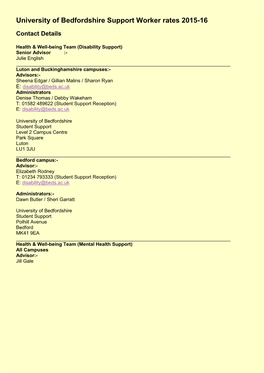 University of Bedfordshire Support Worker Rates 2015-16