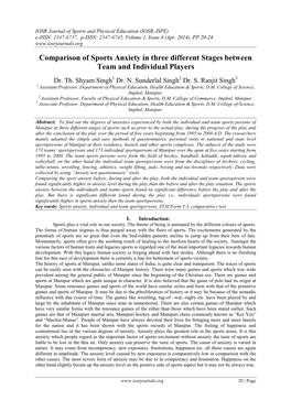 Comparison of Sports Anxiety in Three Different Stages Between Team and Individual Players