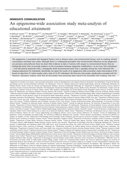 An Epigenome-Wide Association Study Meta-Analysis of Educational Attainment