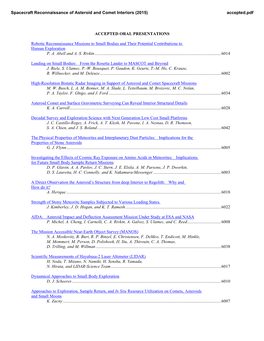 ACCEPTED ORAL PRESENTATIONS Robotic Reconnaissance Missions to Small Bodies and Their Potential Contributions to Human Explorati