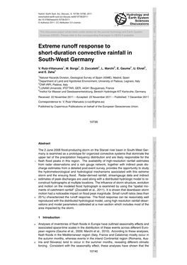Extreme Runoff Response to Short-Duration Convective Rainfall In