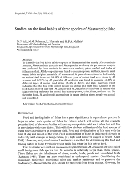 Studies on the Food Habits of Three Species of Mastacembelidae