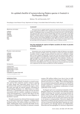 An Updated Checklist of Myiasis-Inducing Diptera Species in Livestock in Northeastern Brazil