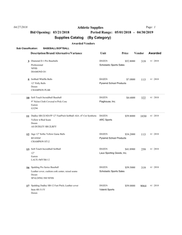 Bid Opening: 03/21/2018 Supplies Catalog (By Category)