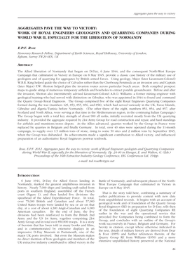 Work of Royal Engineers Geologists and Quarrying Companies During World War Ii, Especially for the Liberation of Normandy