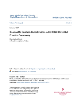 Equitable Considerations in the RCRA Citizen Suit Provision Controversy