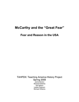 Mccarthy and the “Great Fear”