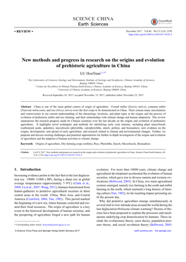 SCIENCE CHINA New Methods and Progress in Research on the Origins and Evolution of Prehistoric Agriculture in China