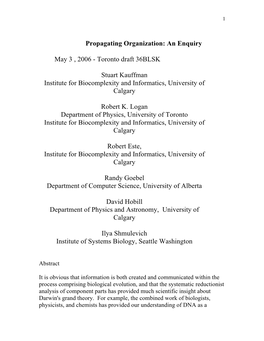 Propagating Organization: an Enquiry